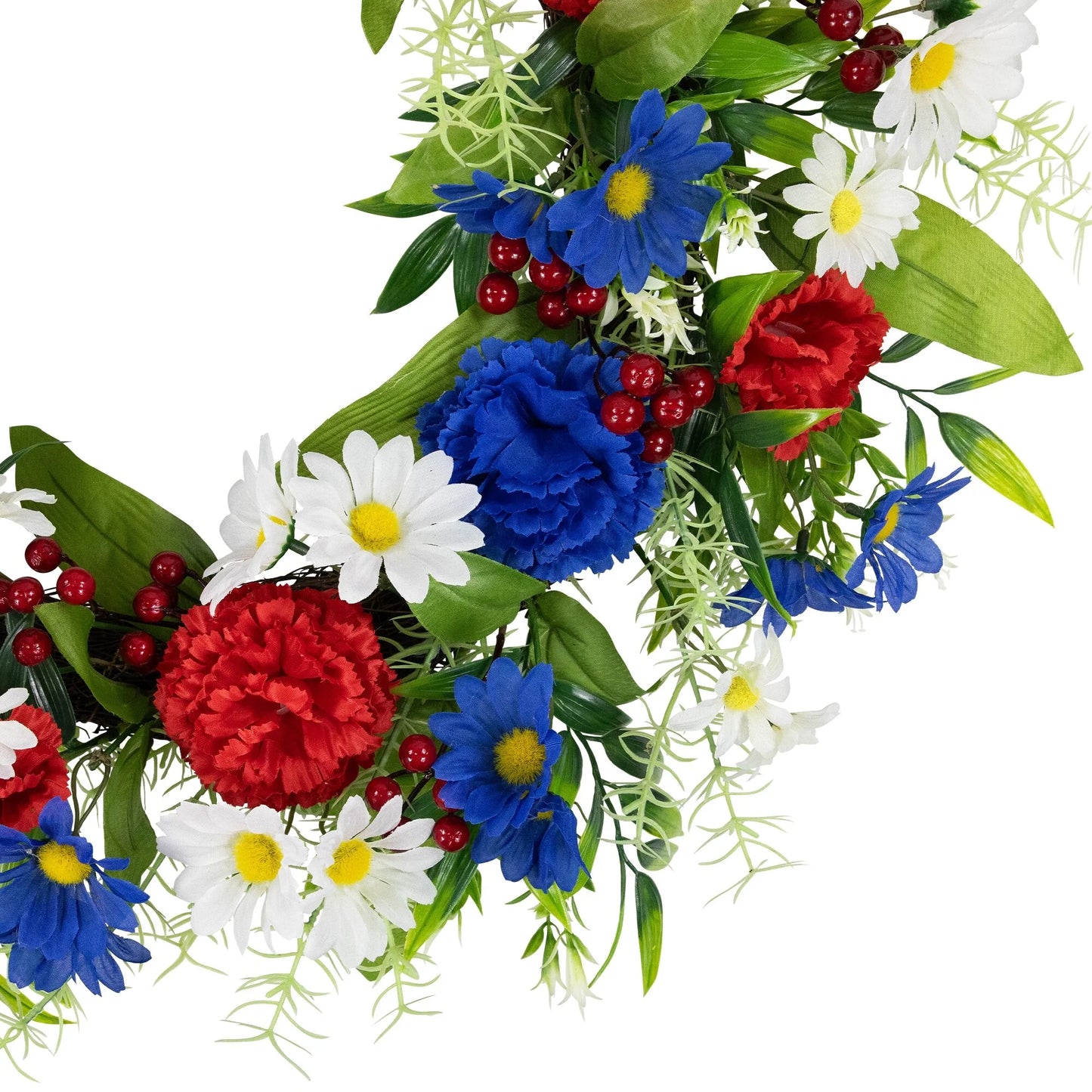Carnations and Daisies Patriotic Wreath - 20" - Red, White and Blue