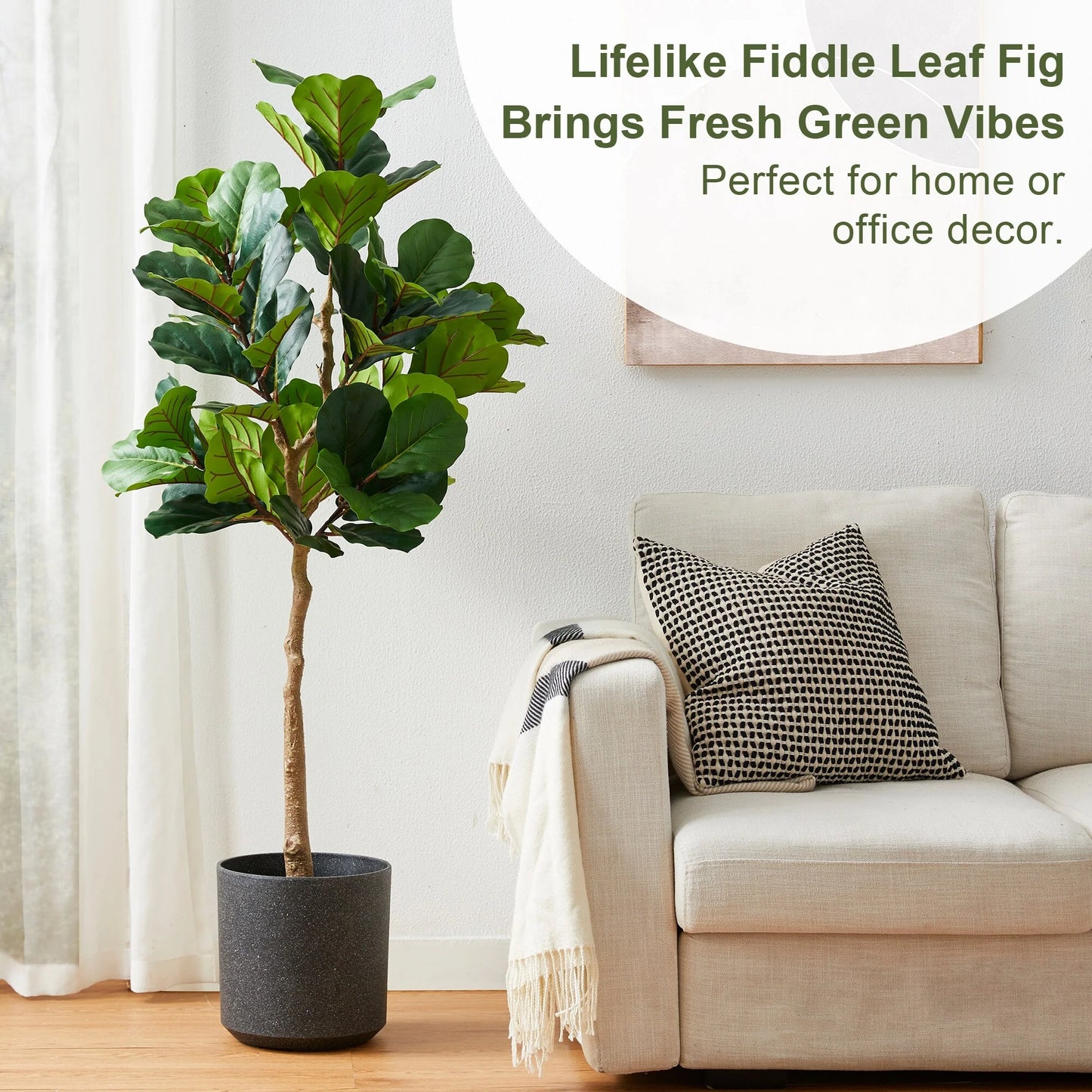 Glitzhome 3.5ft/5ft.Potted Real Touch Fiddle Leaf Fig Faux Tree