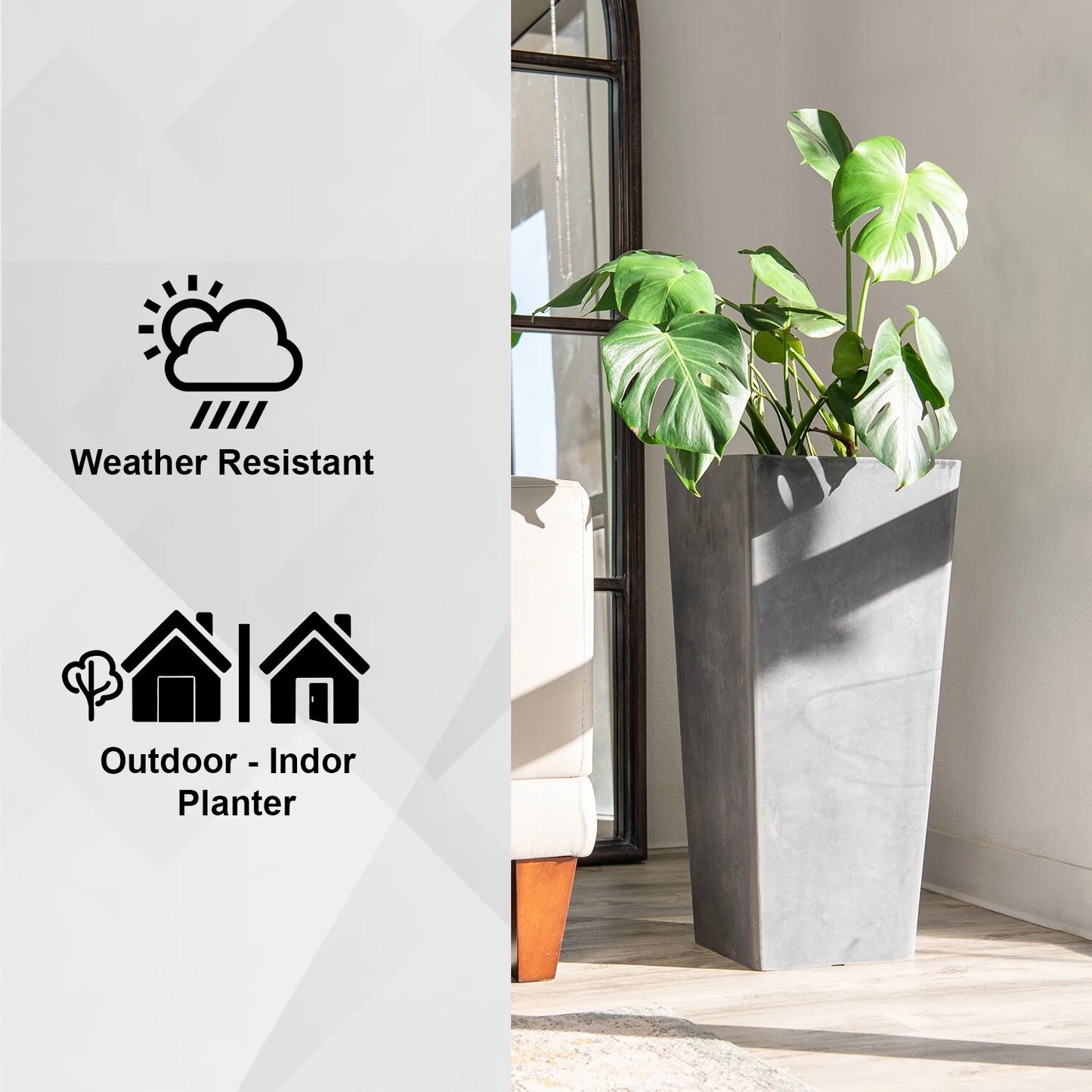 XBrand Modern 28-Inch Tall Square Modern Tapered Indoor & Outdoor Planter