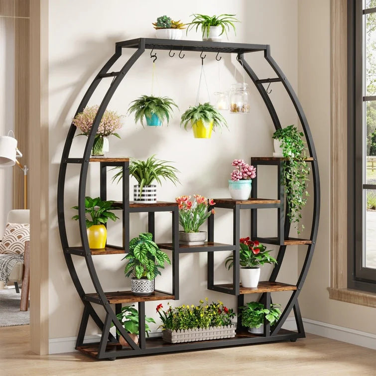 5-Tier Indoor Plant Stand, 69.69 Inches Tall Plant Shelf with 8 Hanging Hooks