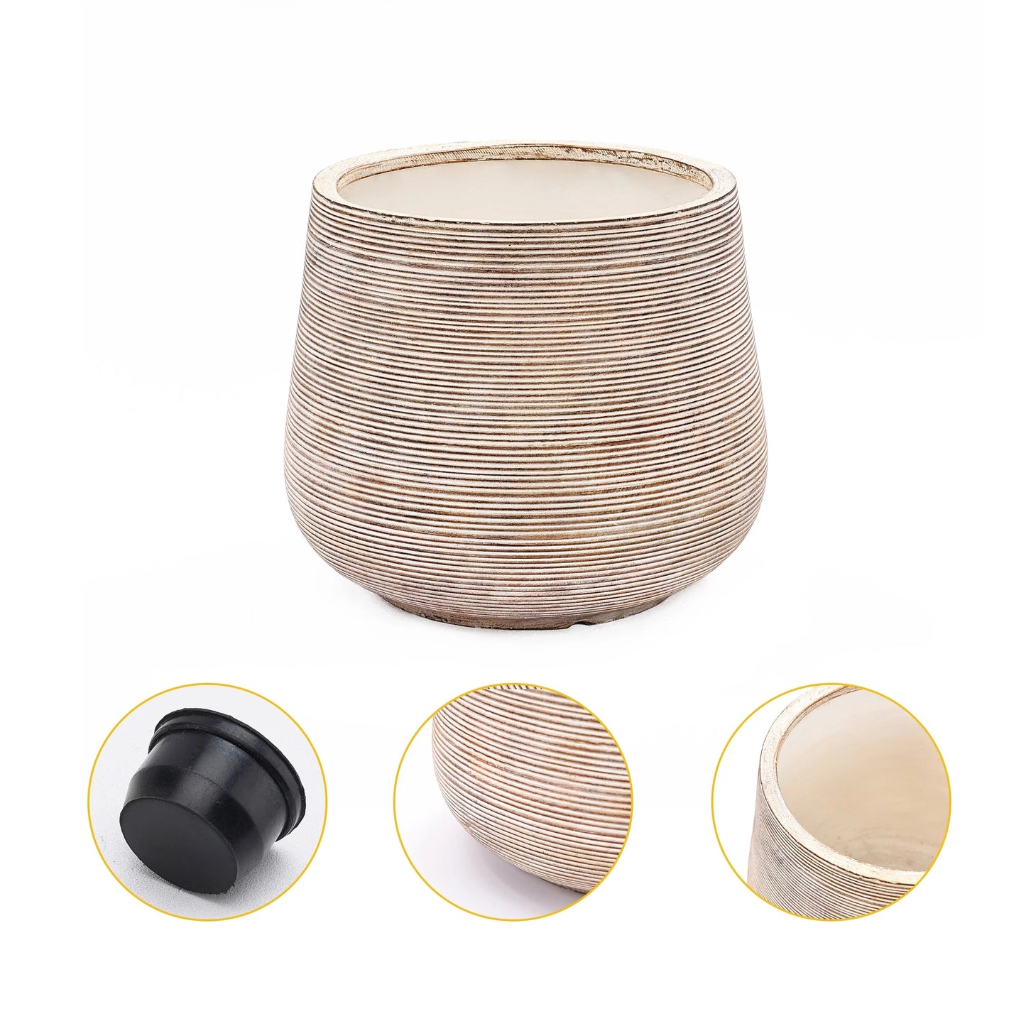 17.32" Diameter Handmade Distressed Fiber Stone Round Pot Planters - 15" H x 17.32" Diameter