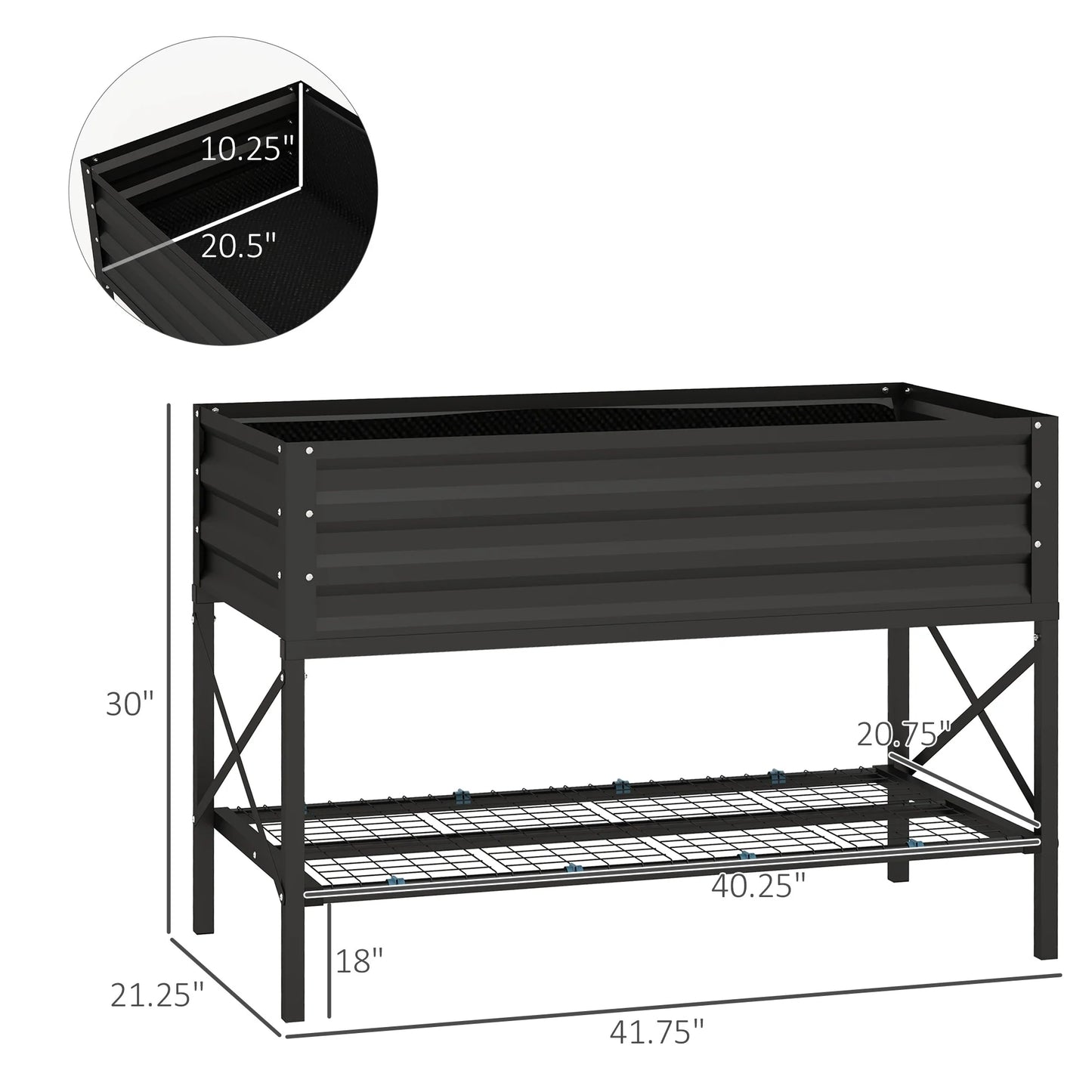 Outsunny Raised Garden Bed with Galvanized Steel Frame, Storage Shelf and Bed Liner, Elevated Planter Box