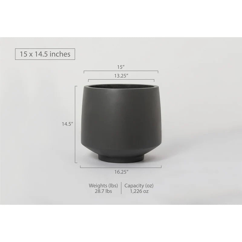Indoor/Outdoor Large Minimalist Light Cement/ Concrete Lightweight Round Planter Pot - 15, 11 in