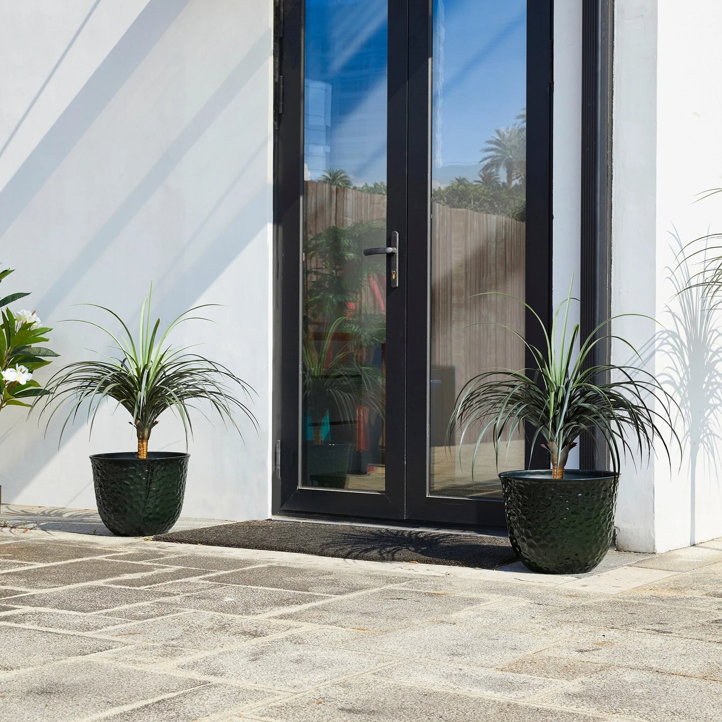 Glitzhome Honeycomb Textured Blue Green Faux Ceramic Pot Plastic Planter(Set of 2 / Set of 3)