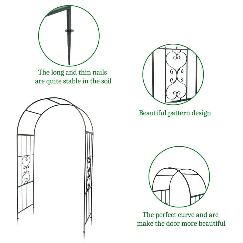 87" Arc Roof Wrought Iron Arch Plant Climbing Frame - Dark Green