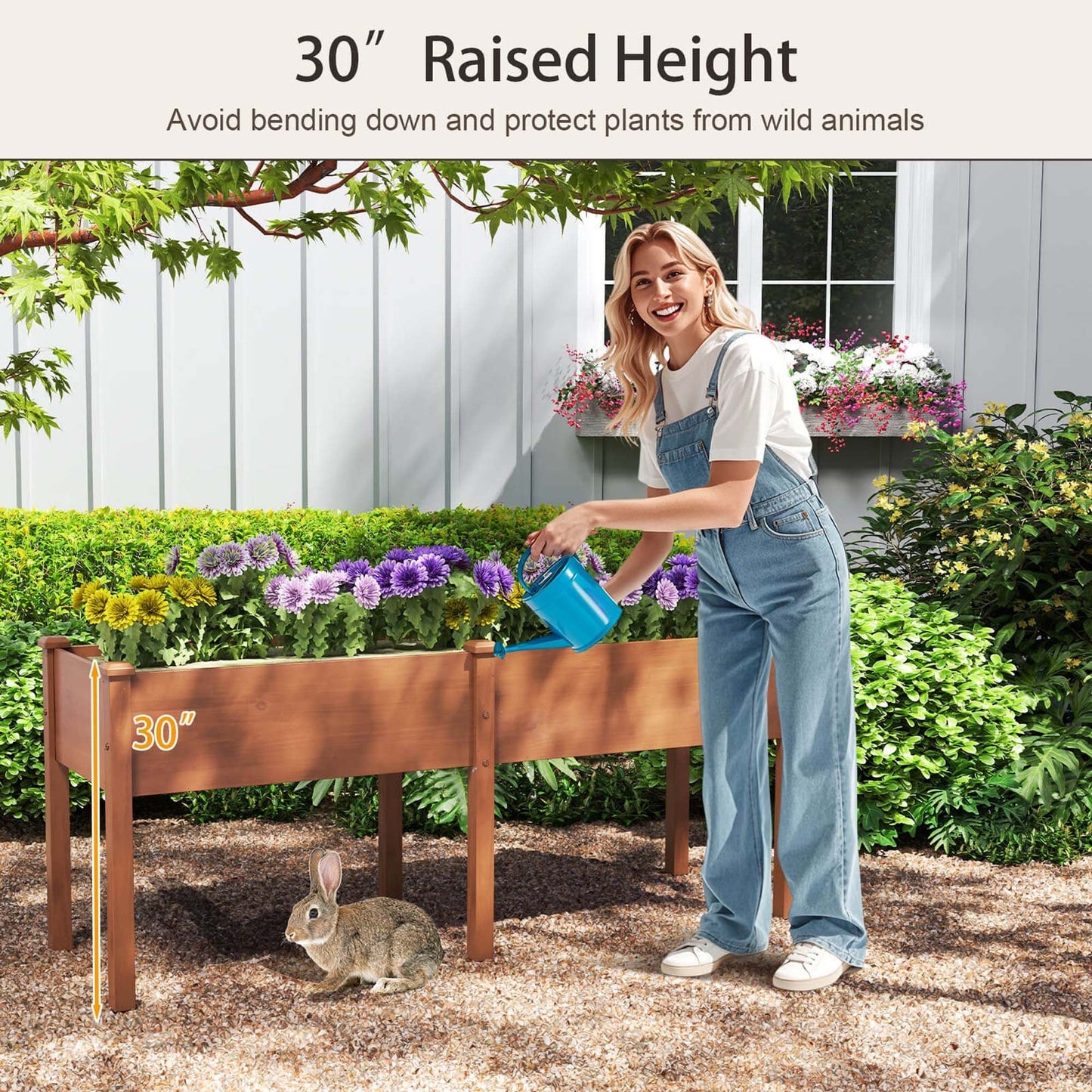 Costway Raised Garden Bed Elevated Fir Wood Planter Box with 2 Large - See Details