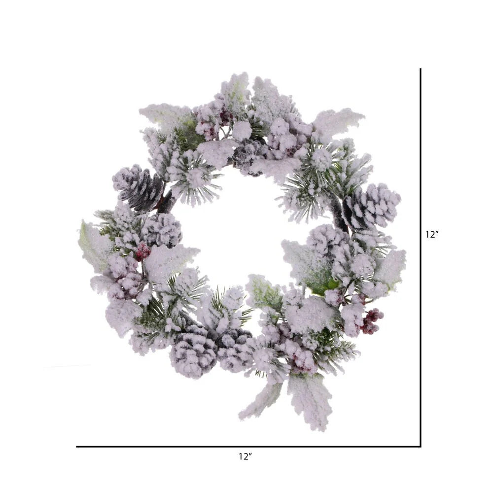 Vickerman 12" Artificial Frosted Berry, Pinecone, and Pine Wreath