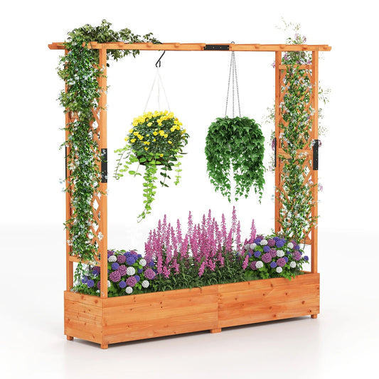 Tall Orange Raised Planter Bed with Climbing Trellis 77" Fir Wood Garden Box with Drainage - 77" x 17" x 72" (L x W x H)