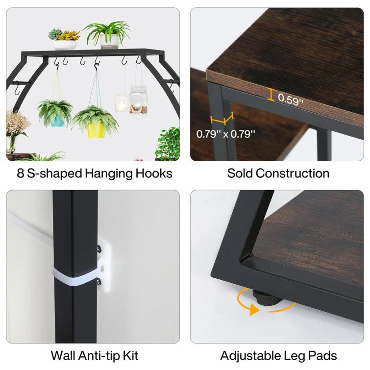 5-Tier Indoor Plant Stand, 69.69 Inches Tall Plant Shelf with 8 Hanging Hooks