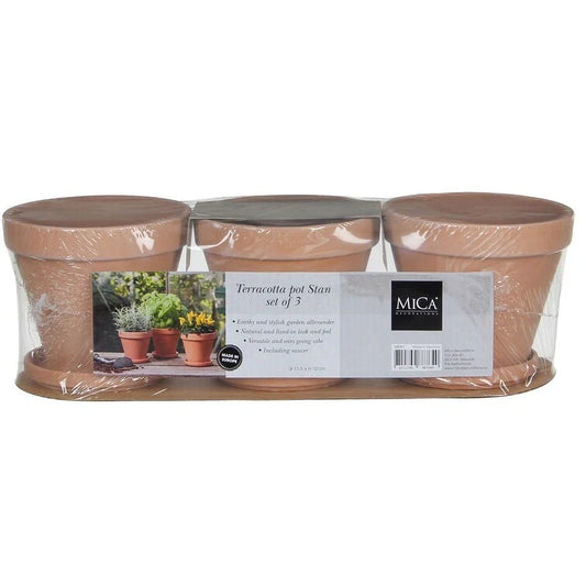 Stan Set of 3 Terracotta Pots w/ Saucer -A - Terra