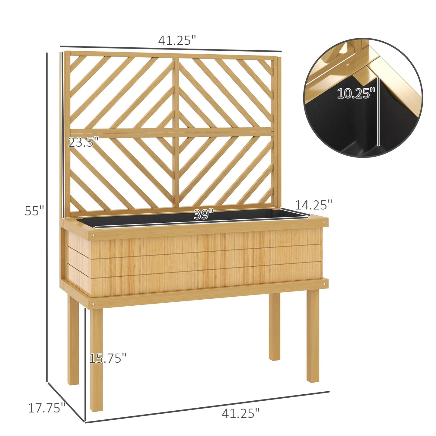 Outsunny Raised Garden Bed with Trellis for Climbing Plants, Vegetable, Grape Vines, Flowers, Wood Planter with Legs