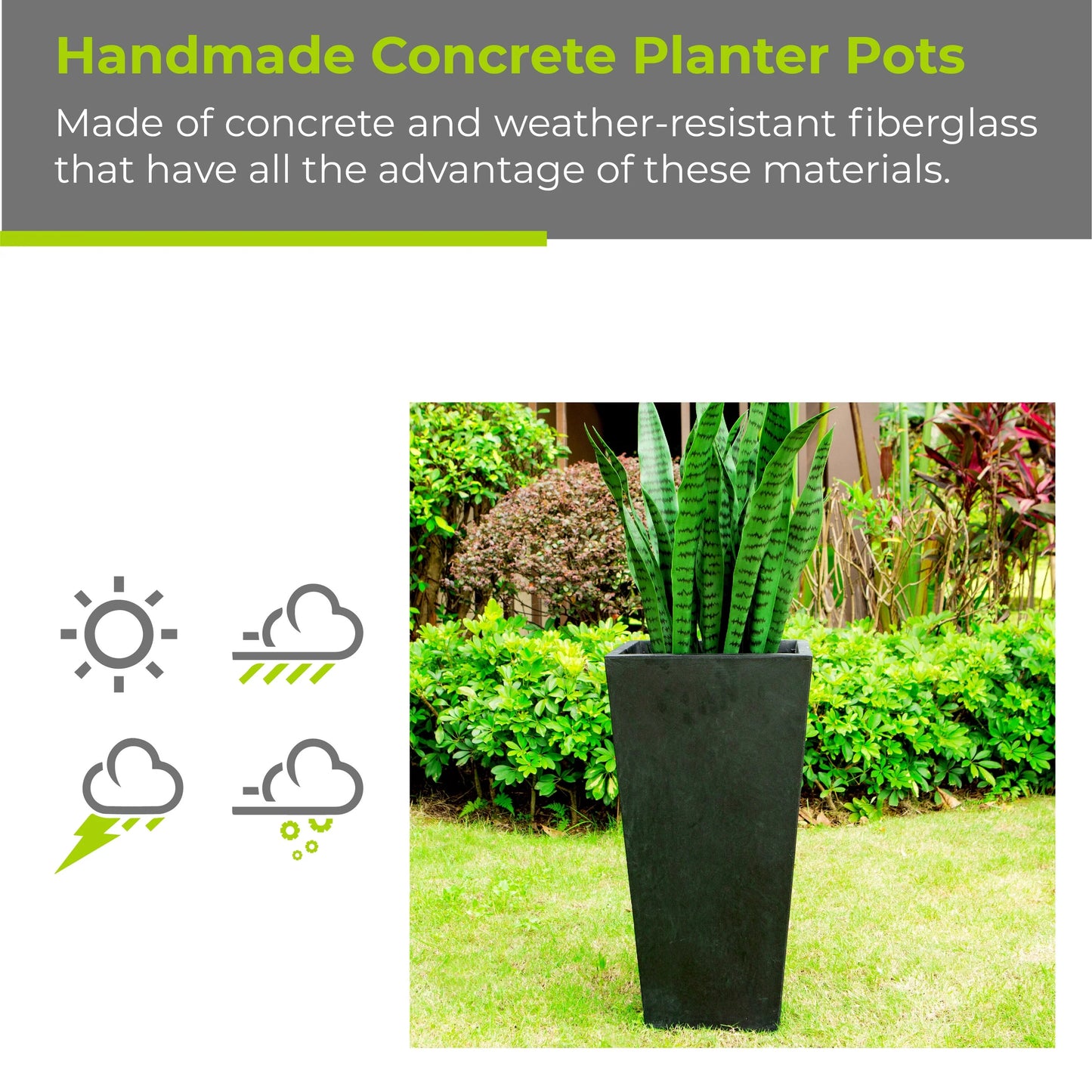 Kante 28 in. Tall Burnished Black Lightweight Concrete Modern Tapered Tall Square Indoor/Outdoor Planter