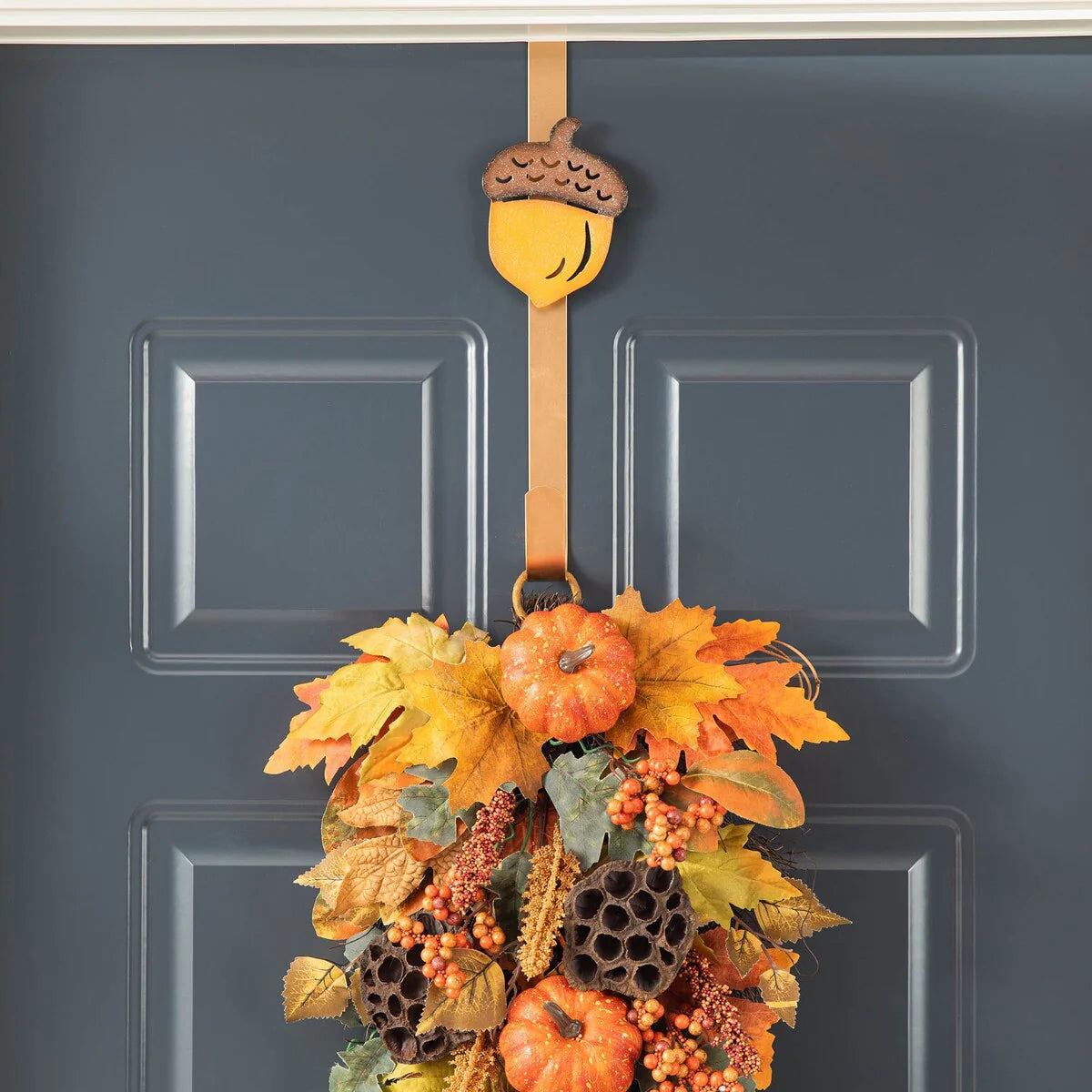 Glitzhome 25"H Fall Pumpkin Lotus Leaf Swag Wreath Thanksgiving Door Decor