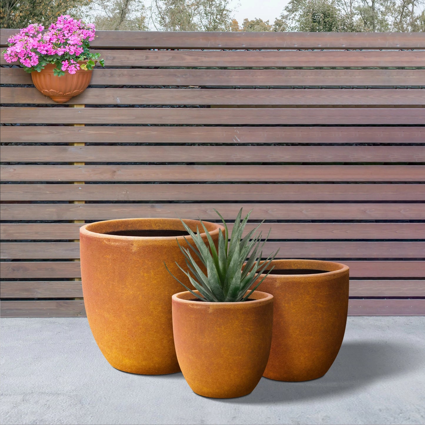 Kante 20", 16.5", 13.3"W Weathered Finish Round Concrete Planters (Set of 3), Outdoor/Indoor Decorative Pots w/ Drainage Hole