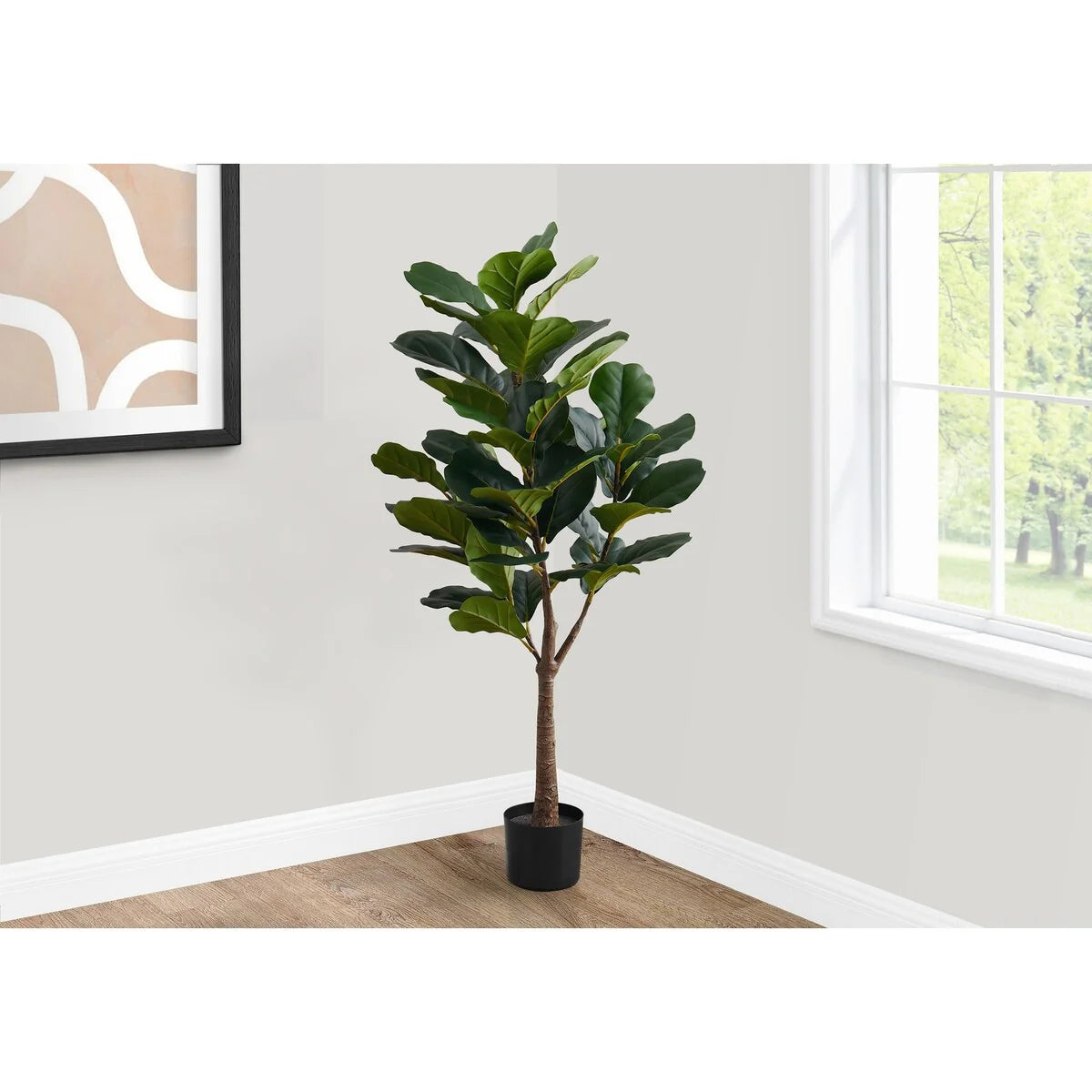 Artificial Plant, 47" Tall, Fiddle Tree, Indoor, Faux, Fake, Floor, Greenery, Potted, Real Touch, Decorative, Green Leaves