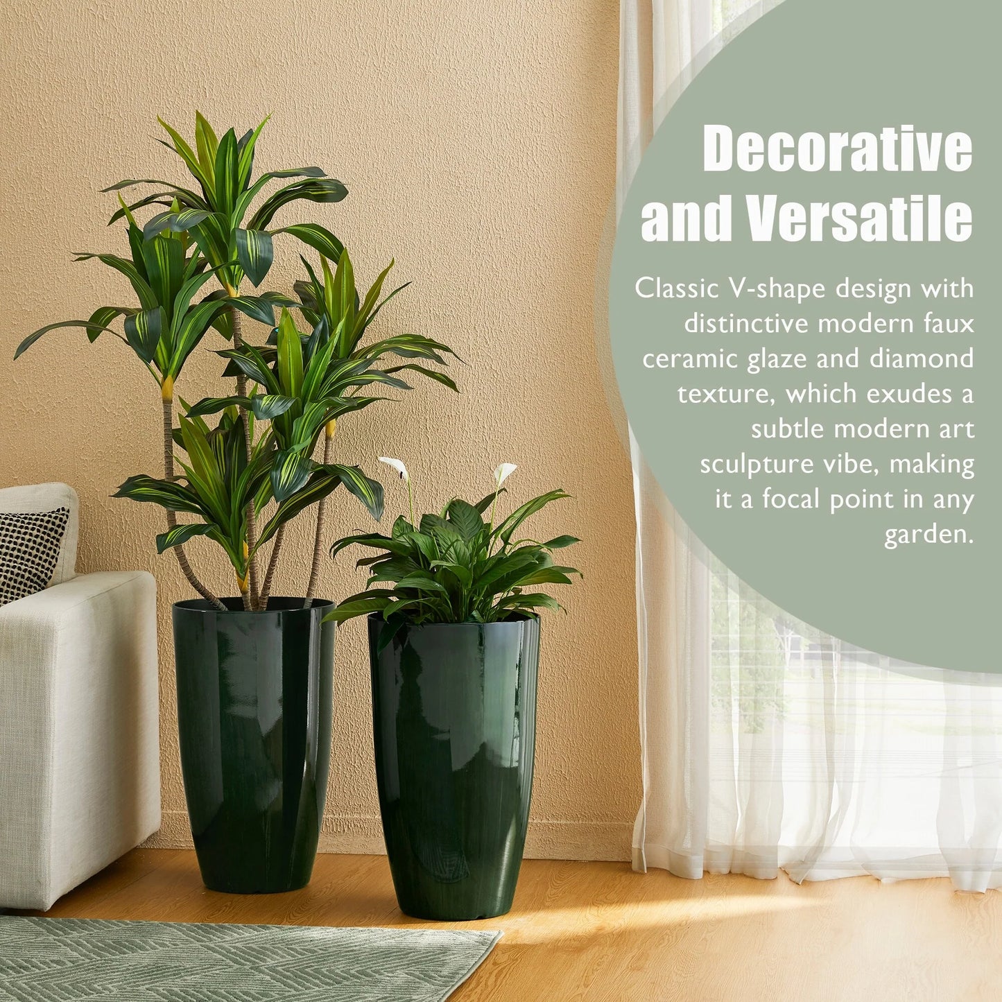 Glitzhome 23.5"H Set of 2 Oversized Gradient Blue/Green Tall Plastic Planter