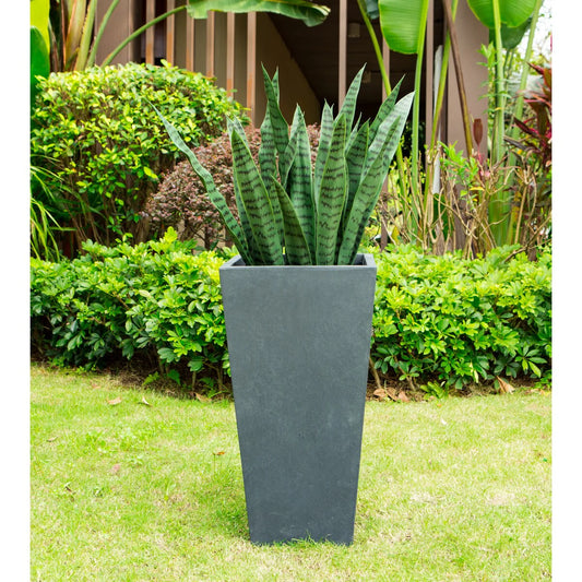 24.4"H Square Charcoal Concrete/Fiberglass Indoor Outdoor Modern Tall Tapered Planter - 12.6"W x 12.6"L x 24.4"H