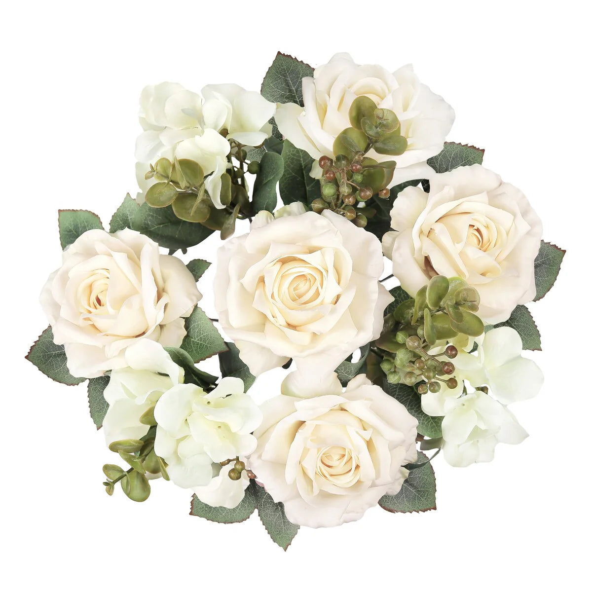 Set of 2 Cream Ivory Artificial Mixed Rose Hydrangea Flower Stem Bush Bouquet 19in - 19" L x 12" W x 12" DP