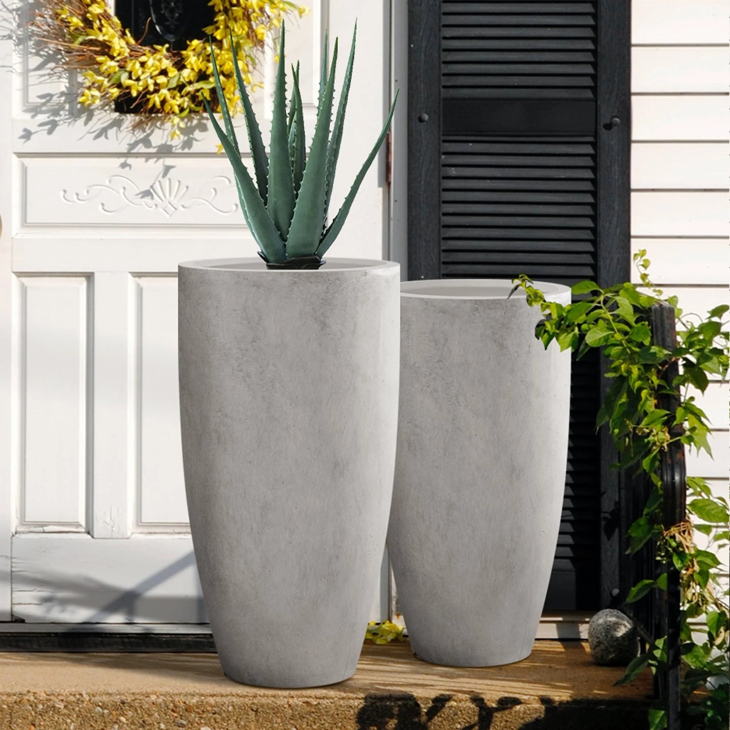 Kante 31.4" and 23.6"H Weathered Finish Concrete Tall Planters (Set of 2), Large Outdoor Indoor
