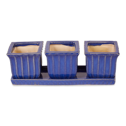 White Square Ceramic Small Planter (Set of 3)