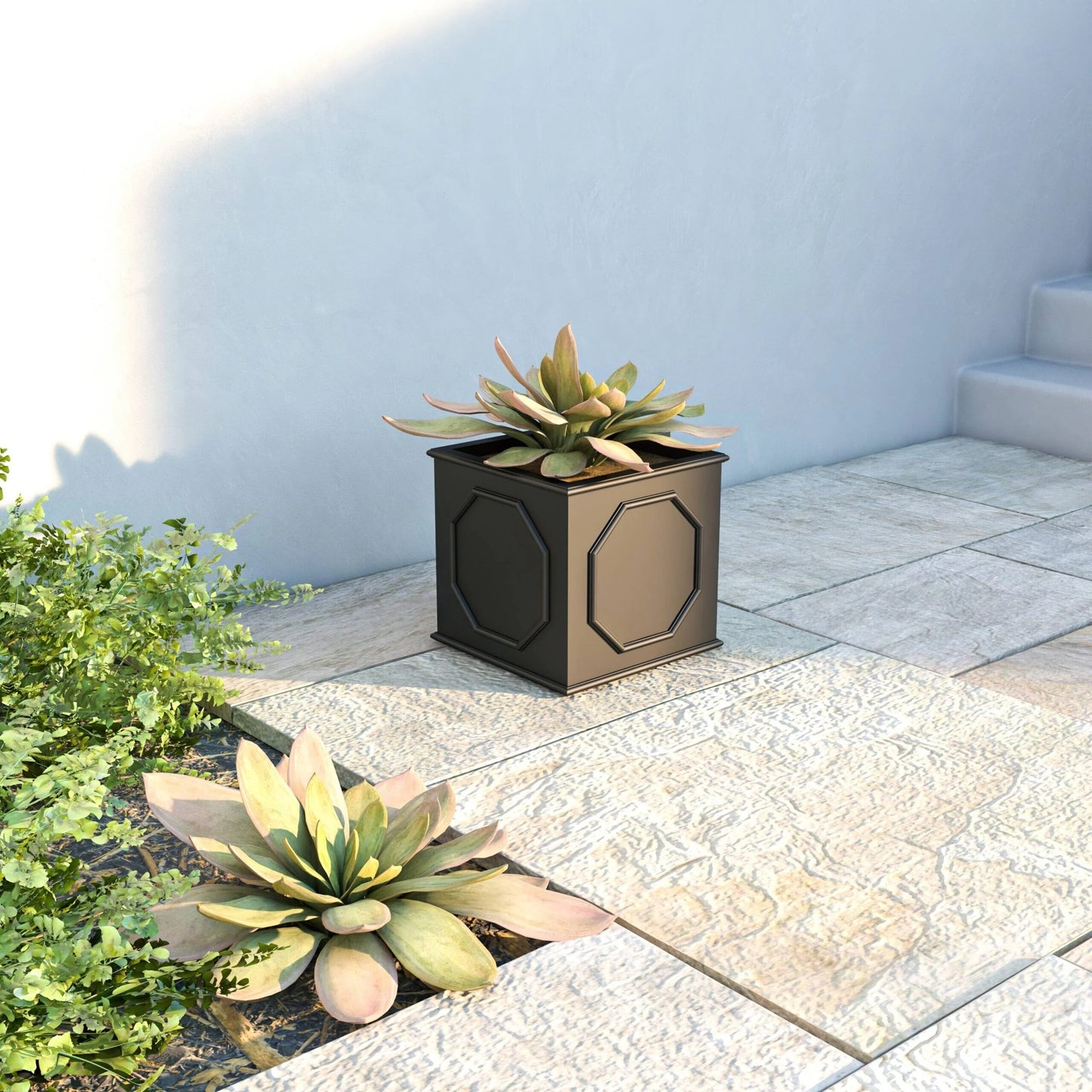 Sprout Modern Fiberstone and MgO Clay Square Planter Pot with Drainage for Home Garden Yard Patio Porch Office Decor