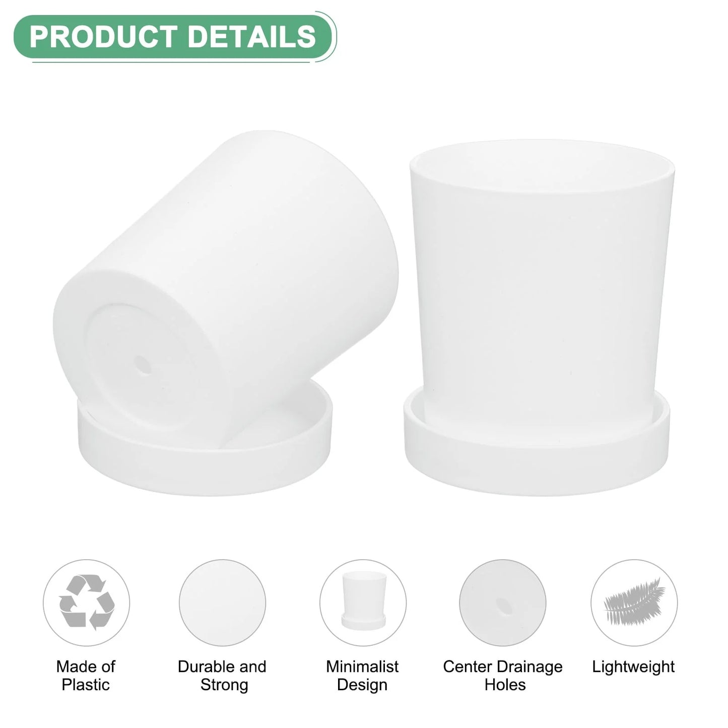 4-Pack Plant Pots, Plastic Pots with Drainage Holes