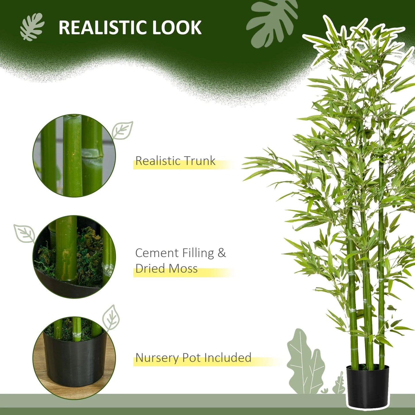 HOMCOM 5FT Artificial Bamboo Tree Faux Decorative Plant in Nursery Pot for Indoor Outdoor Décor - 6.75" x 6.75" x 59"