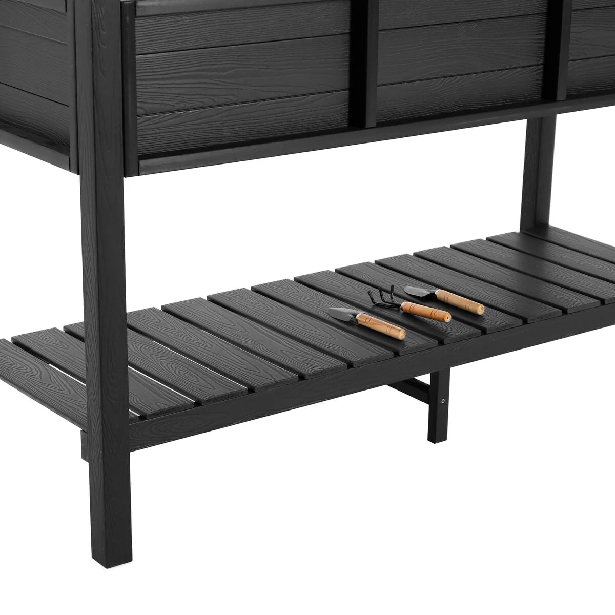 LUE BONA Patio Plastic Raised Elevated Garden Bed HDPS Planter Box Stand with Storage Shelf and Legs