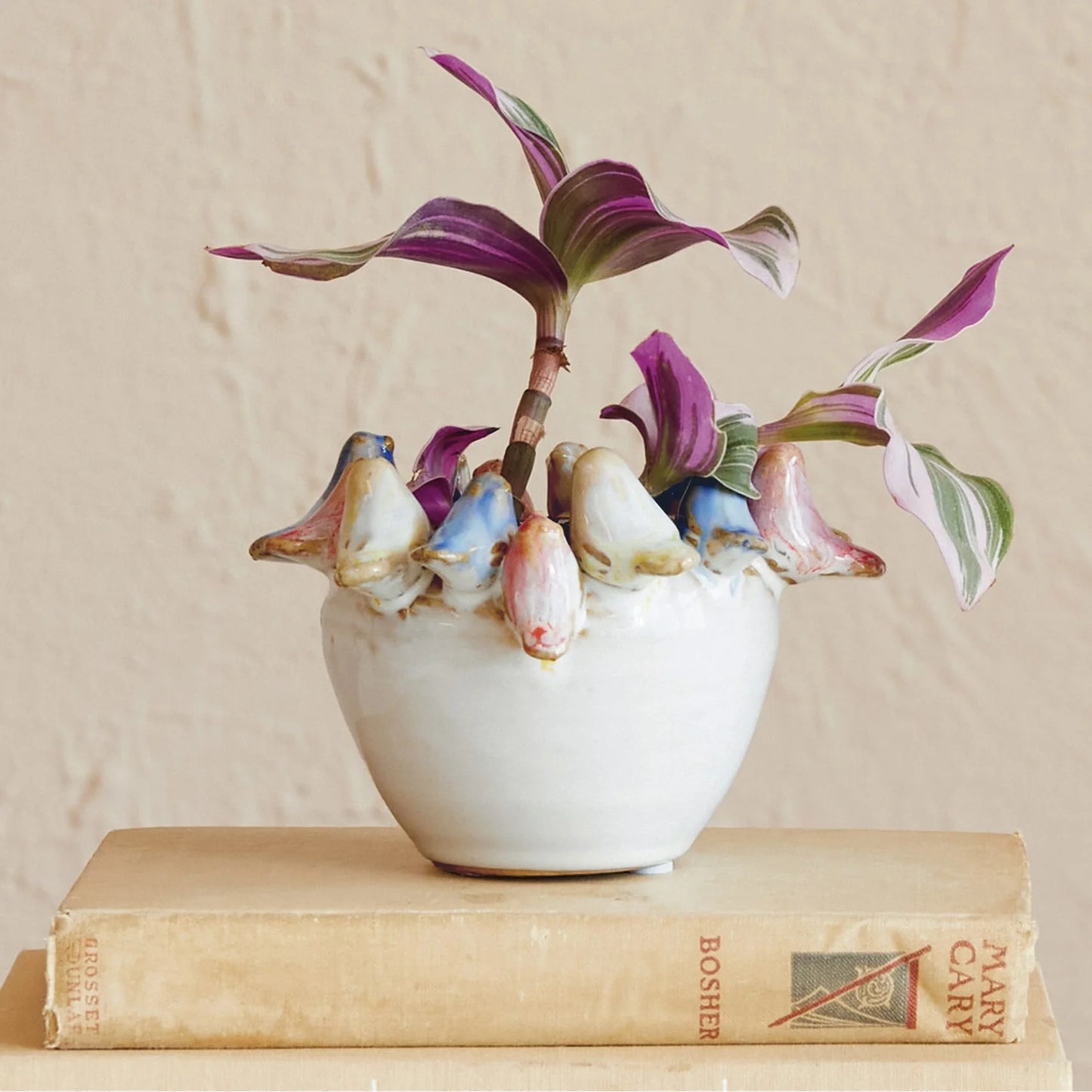 Decorative Stoneware Planter on Rim