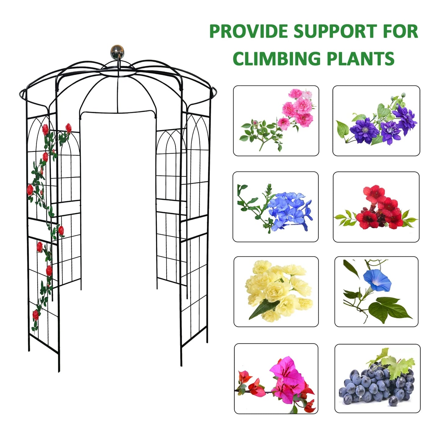 Metal Garden Arch Iron Arbor Trellis Birdcage Shape Pergola for Outdoor Ceremony, Wedding Pavilion