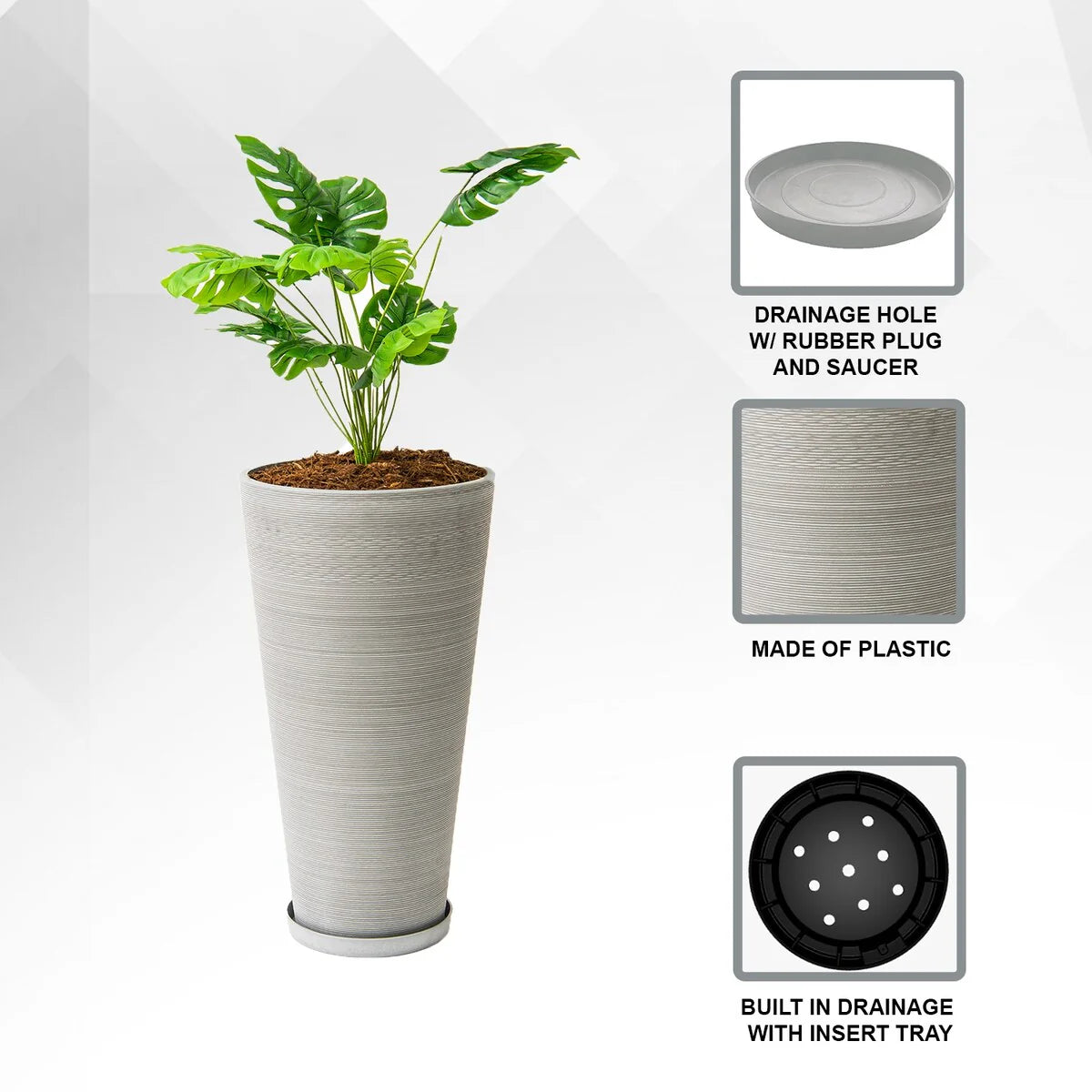 XBrand Modern 28-Inch Tall Round Planter, Modern Tapered, Indoor & Outdoor Planter