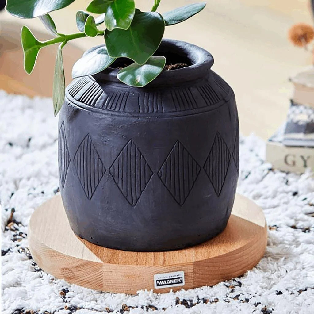 10" Natural Round Indoor Wooden Plant Caddy w/No-Show Casters - 9.6"Dx1.8"H