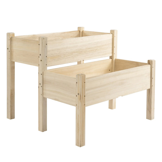 Outsunny 34"x34"x28" 2-Tier Raised Garden Bed Wooden Planter Box for Backyard, Patio to Grow Vegetables, Herbs, and Flowers
