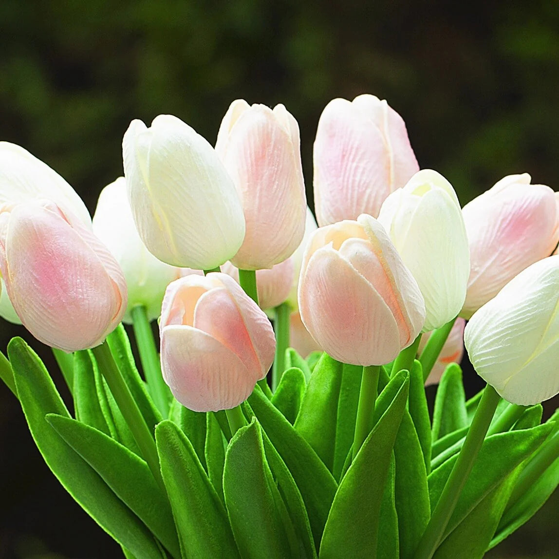Enova Home 20 Pieces Artificial Real Touch Tulips Fake Silk Flowers Arrangement in Glass Vase with Faux Water for Home Decor