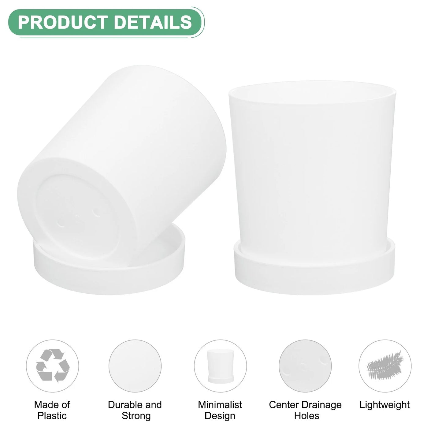 4-Pack Plant Pots, Plastic Pots with Drainage Holes
