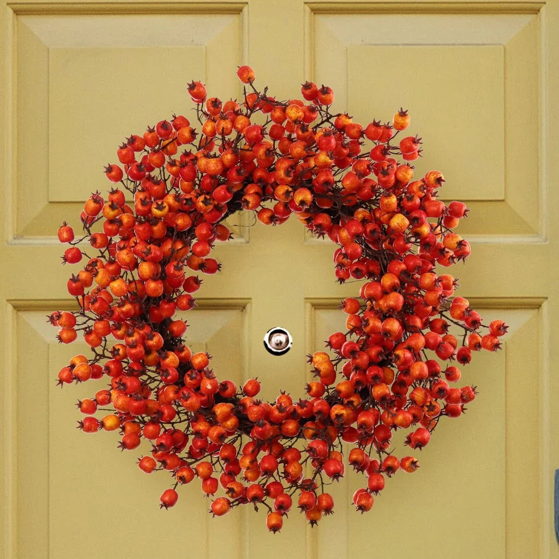 Berry Wreath Orange Decorative Fall Wreath for Front Door- 18" - 18 Inches