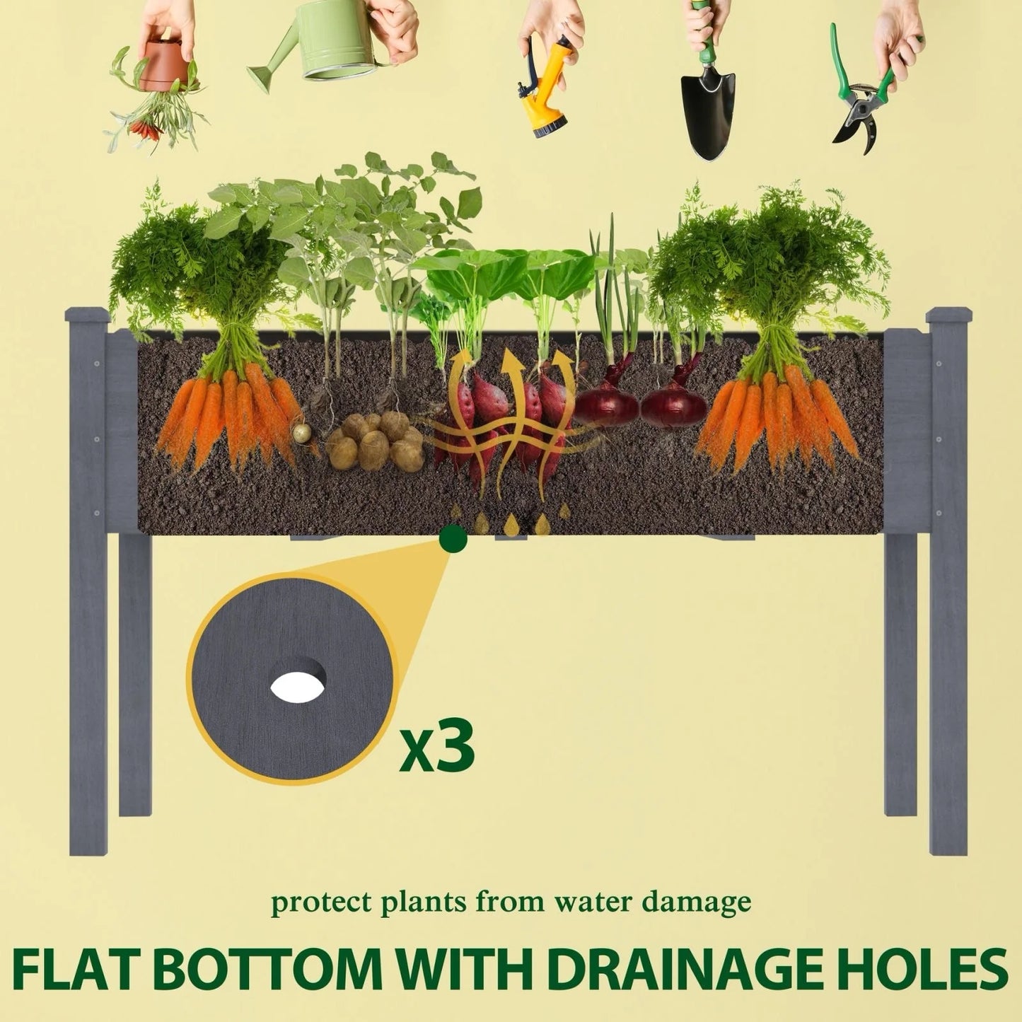 VEIKOUS Wood Raised Garden Bed Elevated Planter Box with Drainage Holes - 46.8''W x 22.4''D x 30.3''H