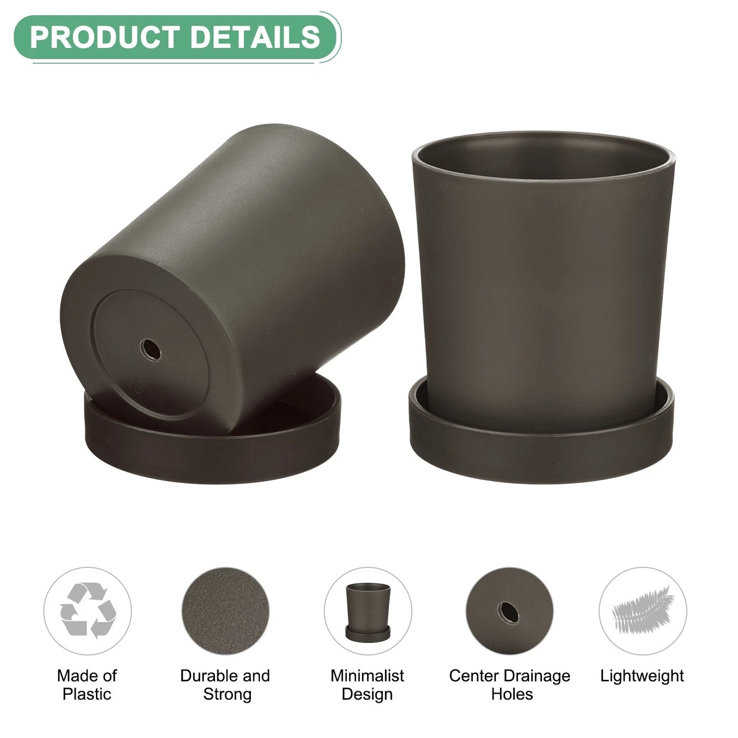 4-Pack Plant Pots, Plastic Pots with Drainage Holes