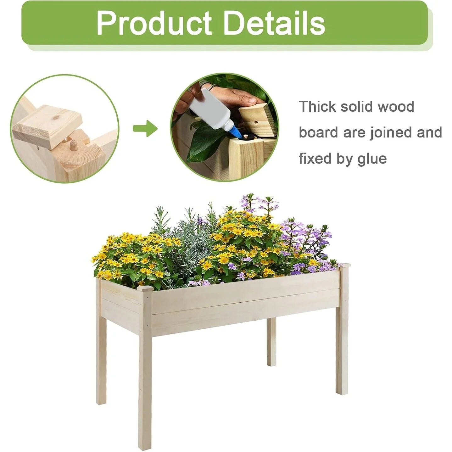 SUNCROWN Outdoor 4 FT Wooden Raised Garden Bed Elevated Planter Box