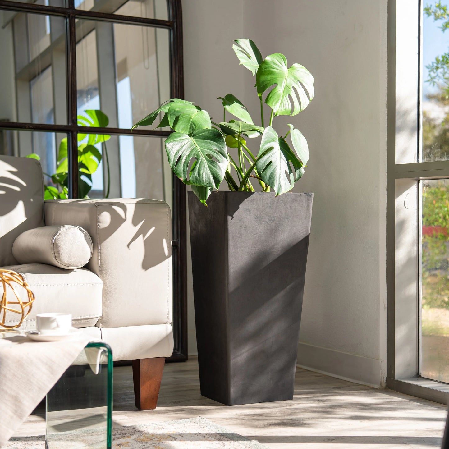 XBrand Modern 28-Inch Tall Square Modern Tapered Indoor & Outdoor Planter