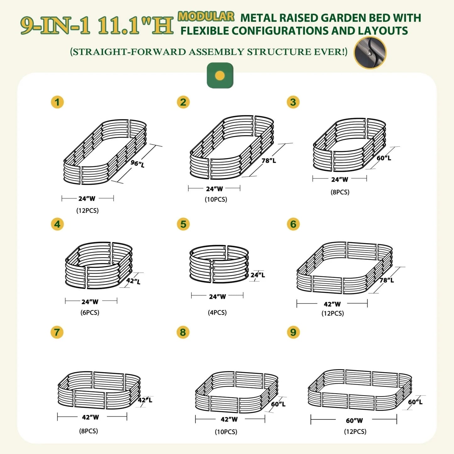 VEIKOUS 8 ft. x 2 ft. x 1 ft. Metal Galvanized Raised Garden Bed 9-in-1 Planter Box for Outdoor Gardening