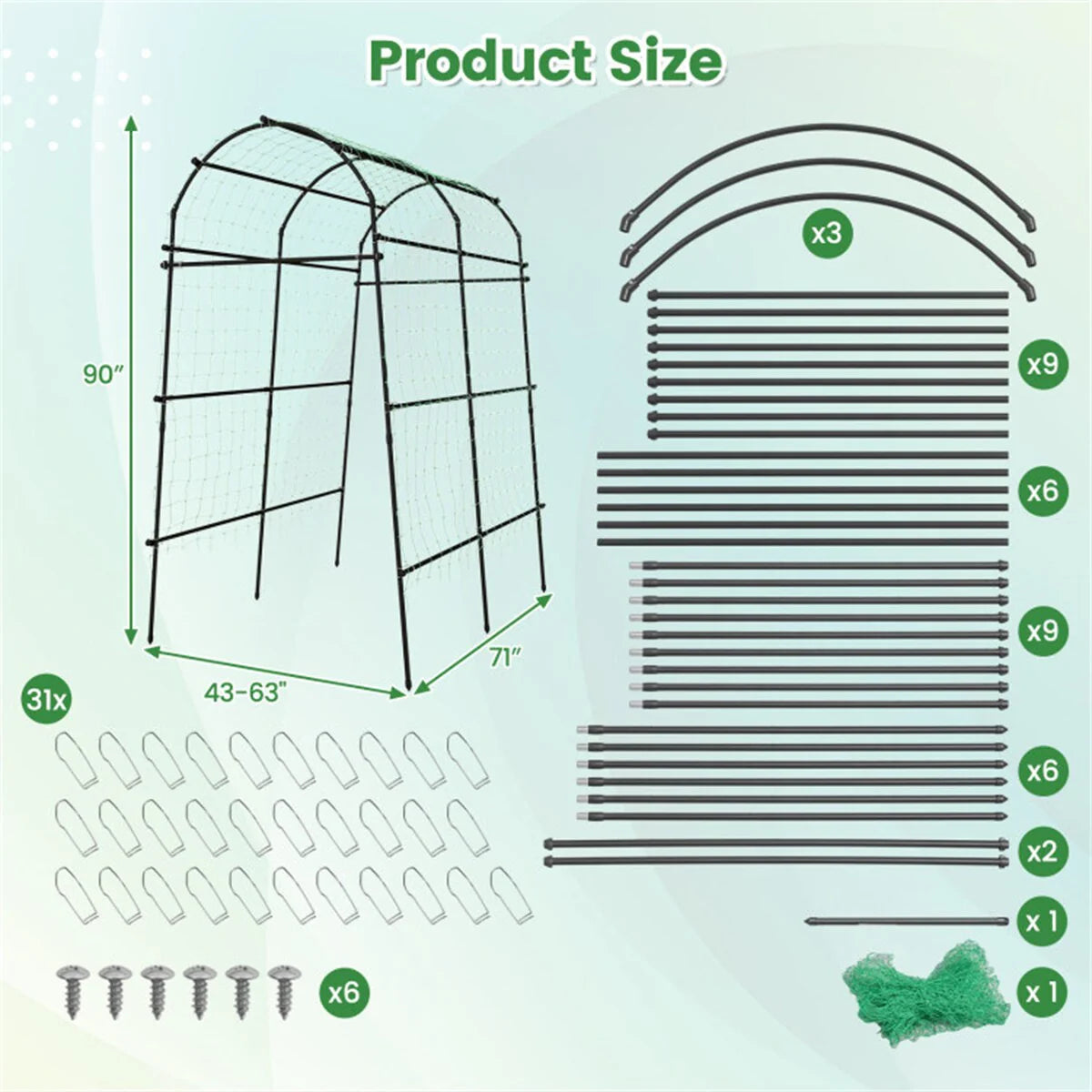 Garden Arch Trellis with PE Coated Metal Structure