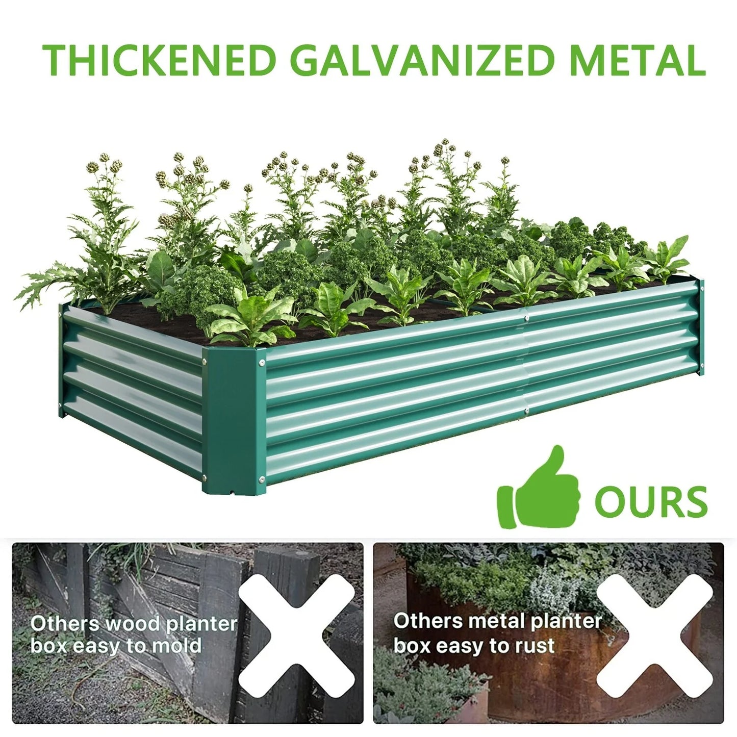 Outdoor Galvanized Metal Raised Garden Bed Kit - 6 x 3 x 1 ft