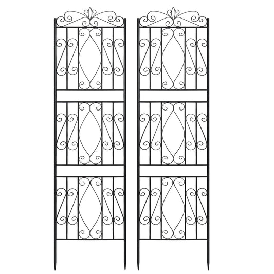 2 Pack Tall Garden Trellis Decorative Outdoor Black Metal Panel Fence for Patio Yard Décor