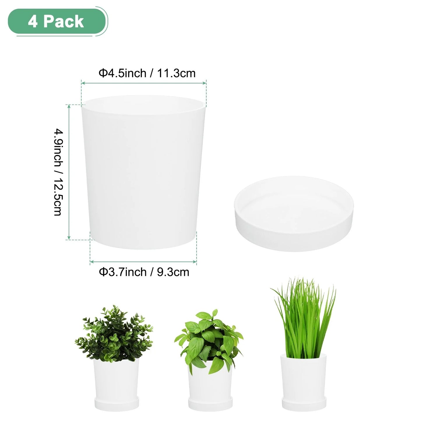 4-Pack Plant Pots, Plastic Pots with Drainage Holes