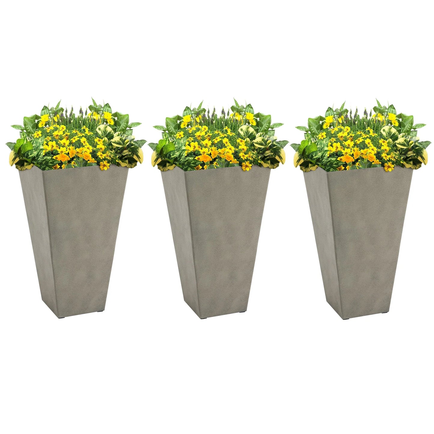 Outsunny 28" Tall Plastic Flower Pot, Set of 3, Large Outdoor & Indoor Plastic Garden Planters, for Entryway, Patio, Yard