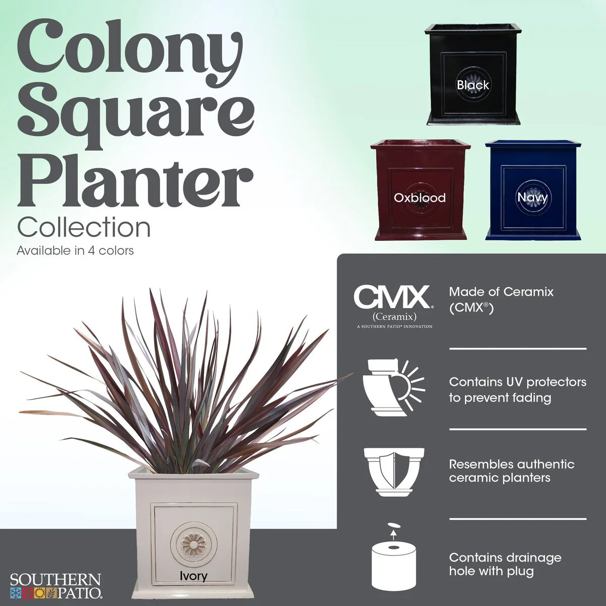 Southern Patio Colony 16-inch Square Country Planter