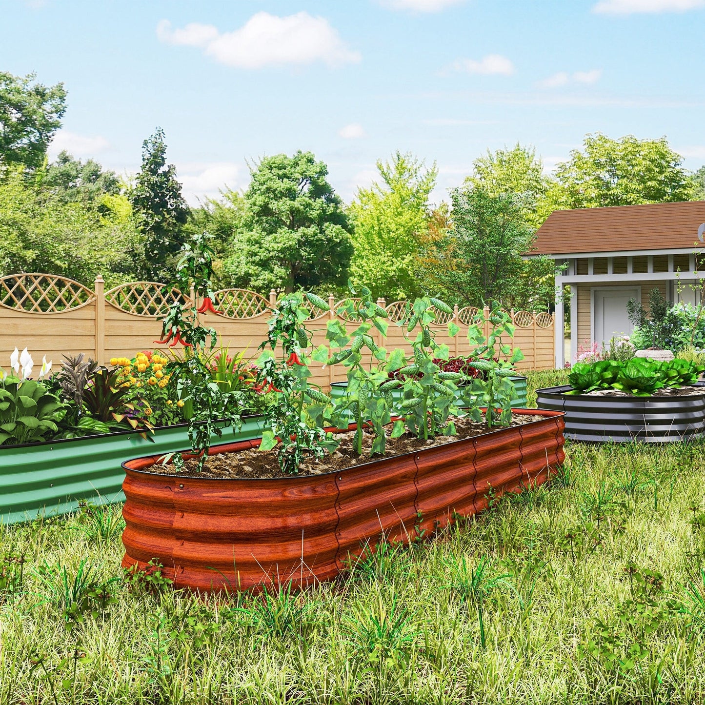 Outsunny 7.9' x 2' x 1' Galvanized Raised Garden Bed Kit, Outdoor Metal Elevated Planter Box with Safety Edging