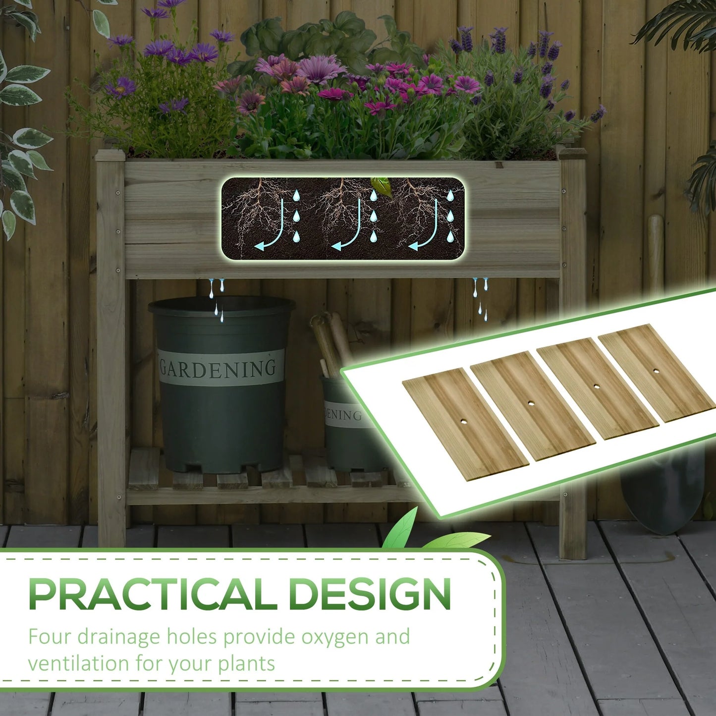 Outsunny 36" x 20" x 30" Raised Garden Bed with Legs and Shelf, Elevated Wood Planter Box, Gardening Standing Growing Bed