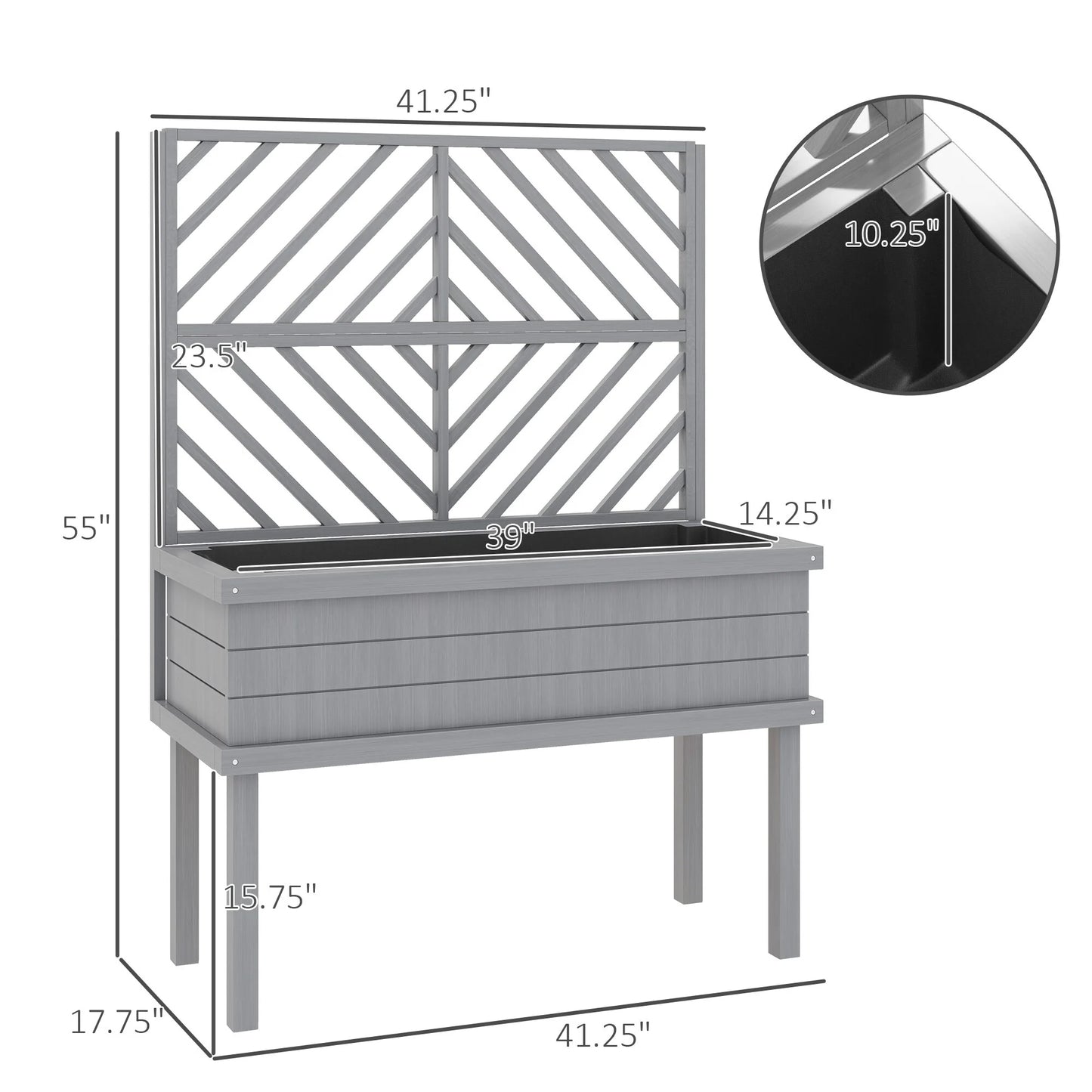 Outsunny Raised Garden Bed with Trellis for Climbing Plants, Vegetable, Grape Vines, Flowers, Wood Planter with Legs